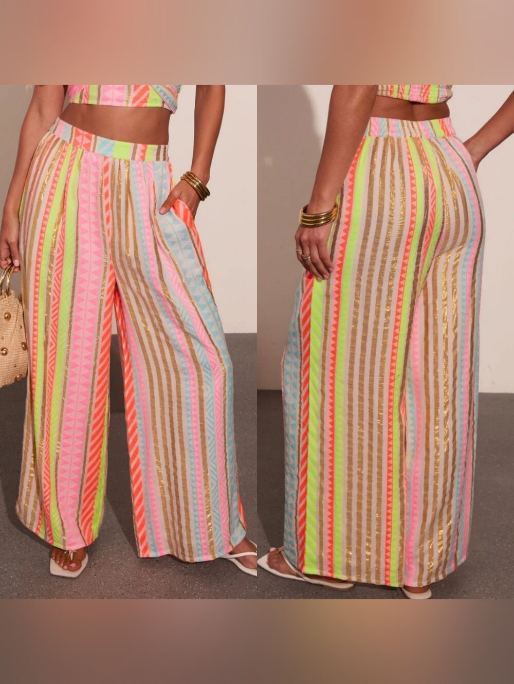 NWT Vici | Sunkissed State Striped Neon Metallic Wide Leg Pants